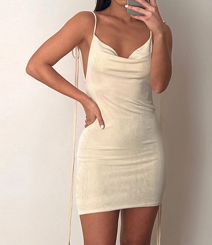 Spaghetti Strap Draped Backless Mini Dress