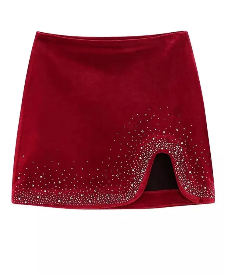 Sequined Velvet Mini Skirt