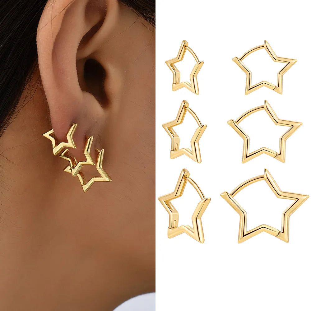 Smooth Copper Metal Star Hoop Earrings