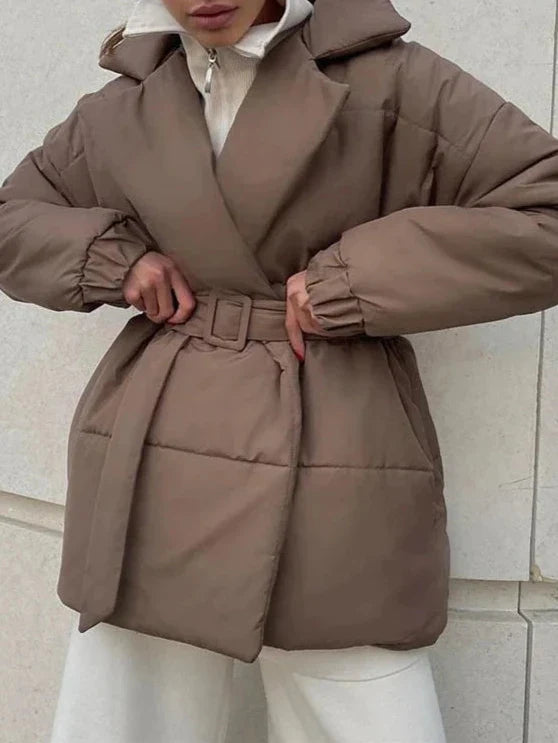 Winter Belted-Up Pocket Parka Coat