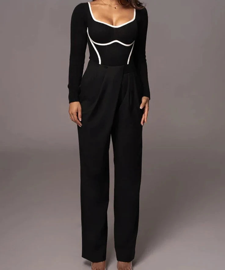 Ribbed Long Sleeve Square Collar Bodysuit