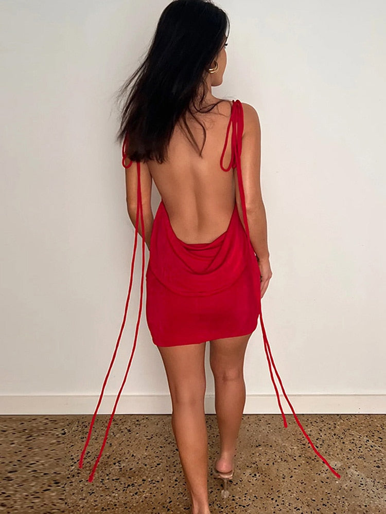 Spaghetti Strap Draped Backless Mini Dress