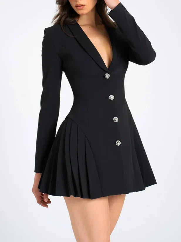 V Neck Single-Breasted A-Line Blazer Dress