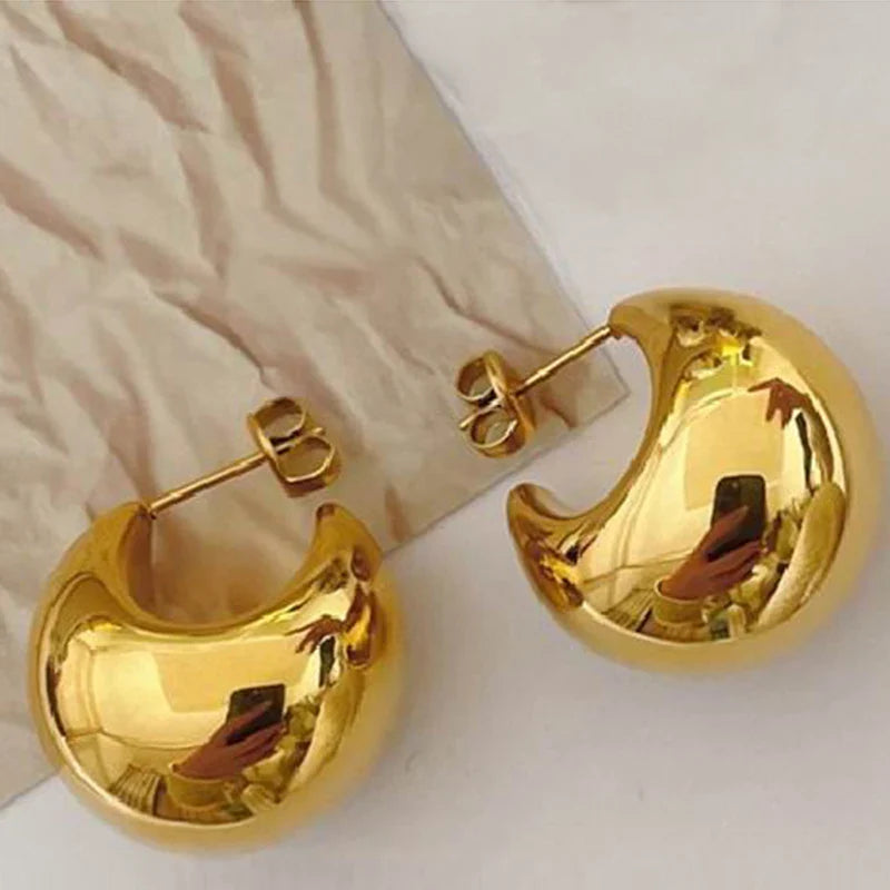 Gold Plated Metal Half Moon Hoop Earrings