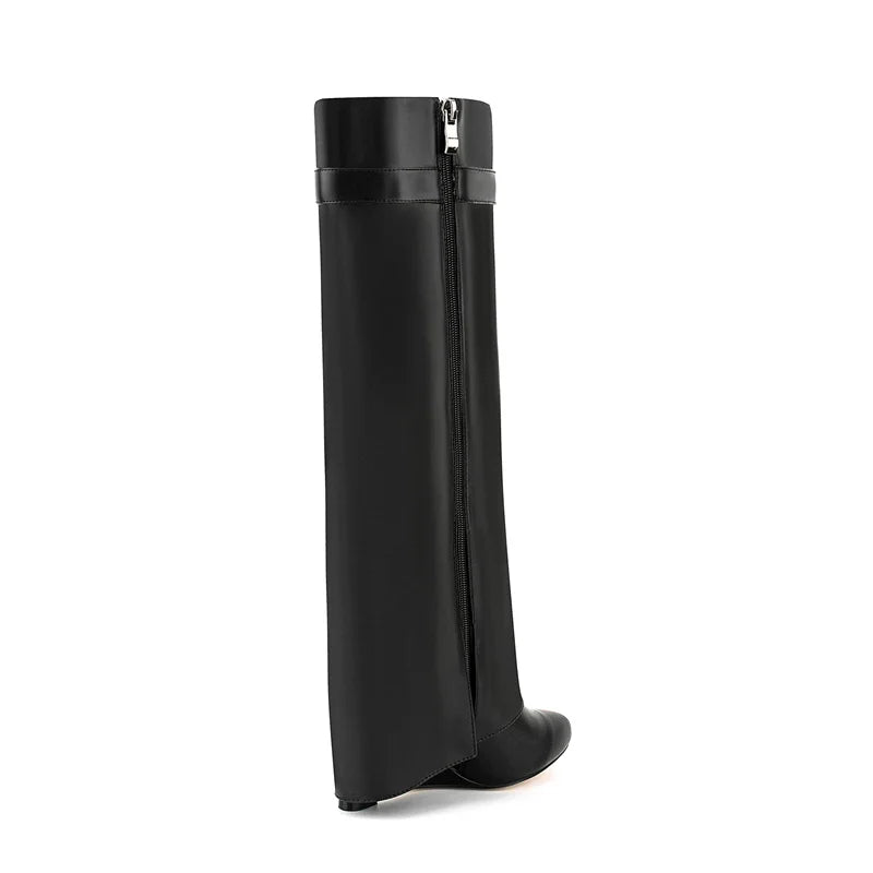 Faux Leather Lock Knee High Boots