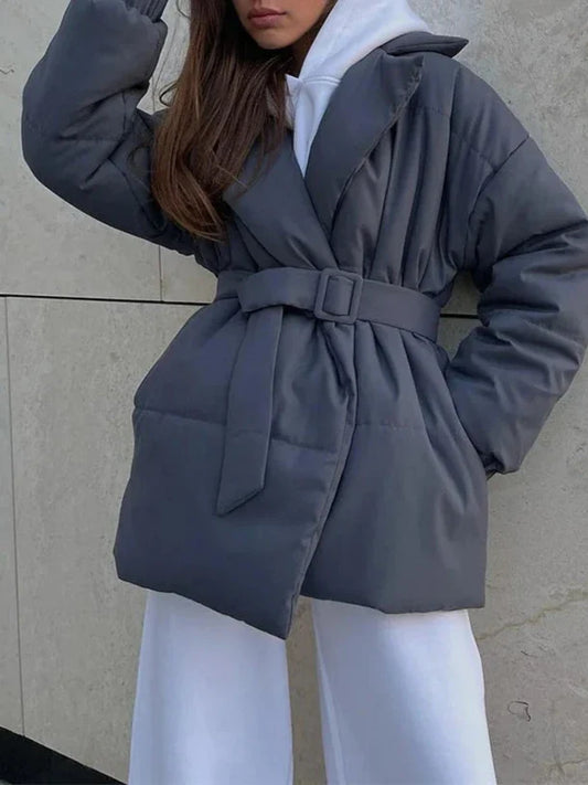 Winter Belted-Up Pocket Parka Coat