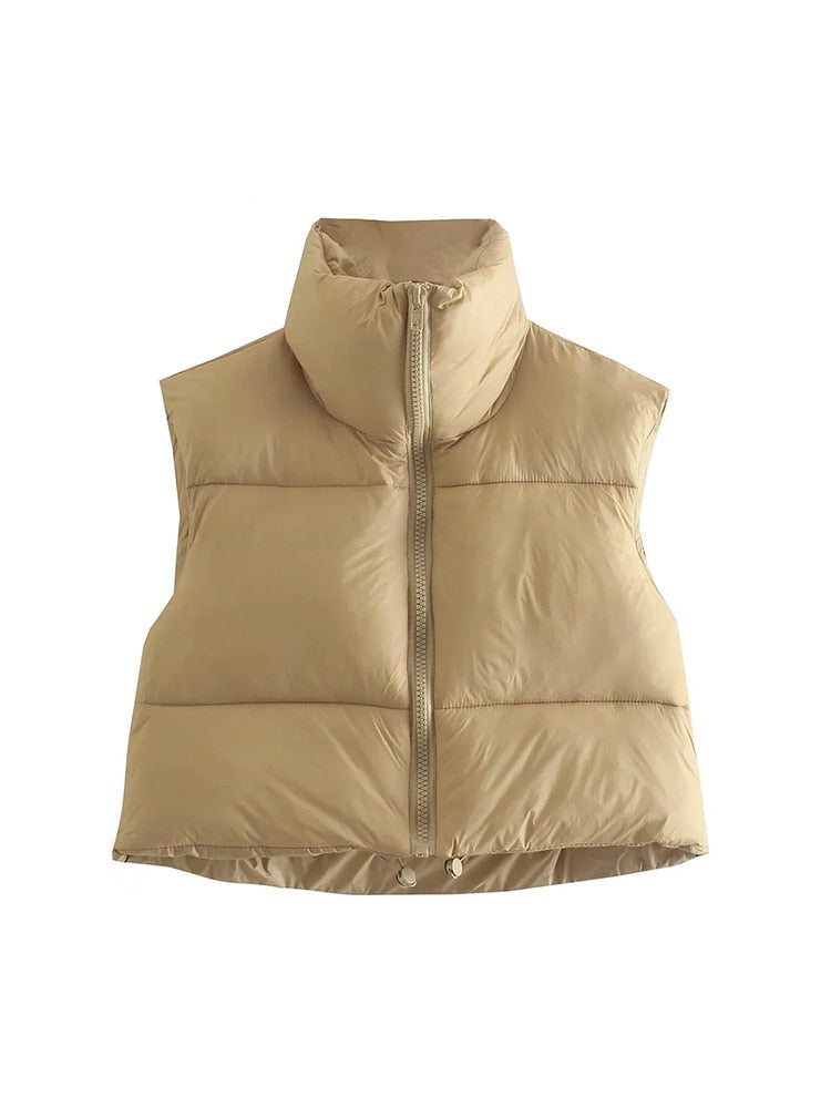 High Neck Padded Cropped Gilet