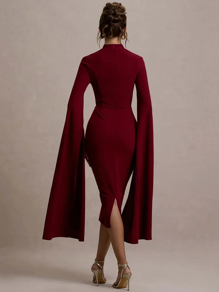 Long Sleeve Cape Midi Dress