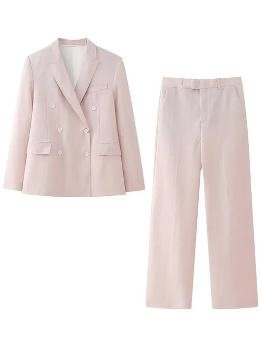 Blush Two Piece Pants Double Breasted Blazer Set