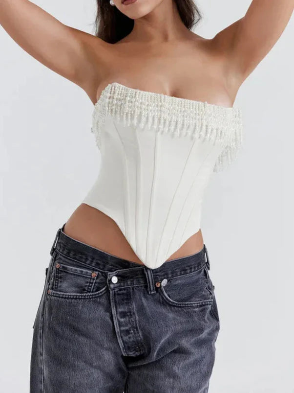 Luxe Pearl Beaded Corset Top