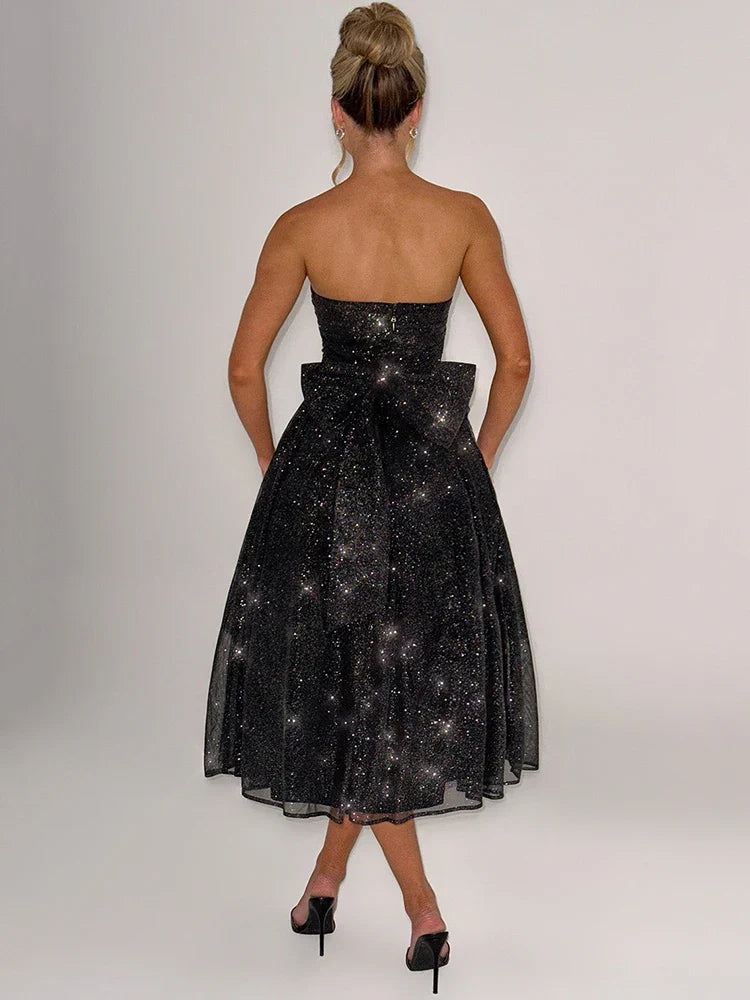 Strapless Bow Tie Sparkle Midaxi Dress