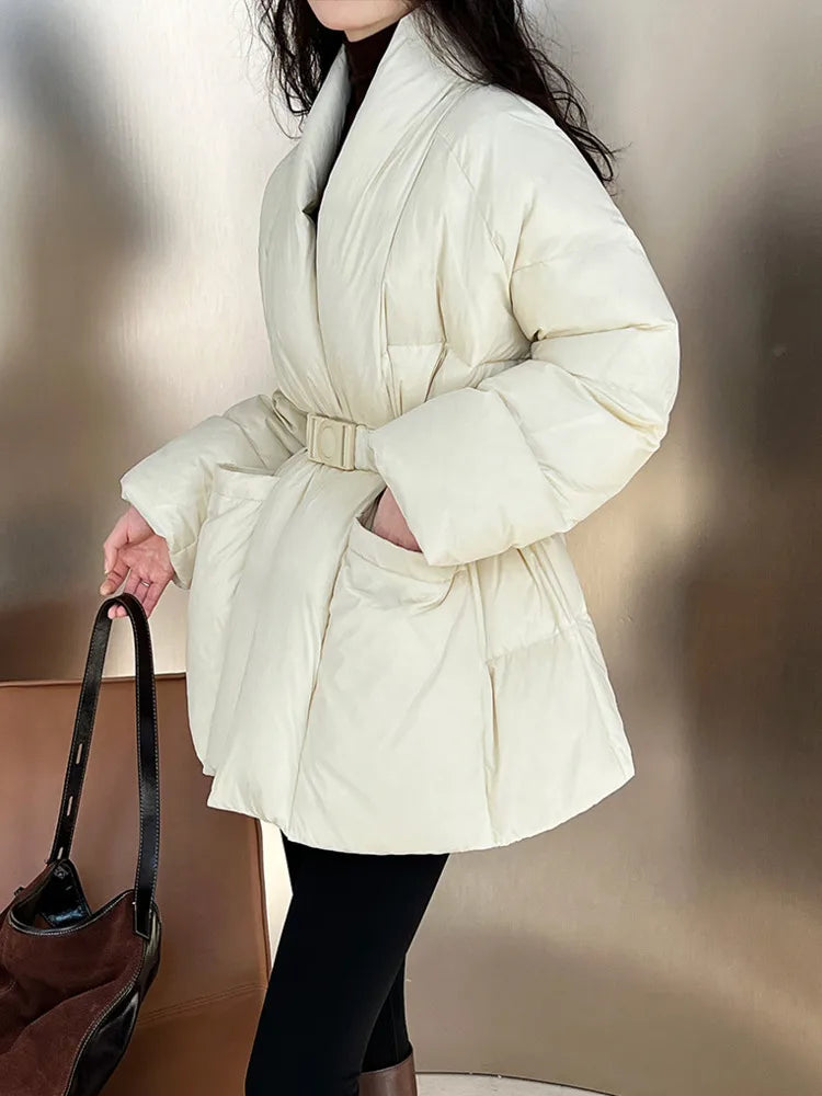 Pola Shawl Collar Belted Wait Puffer Coat