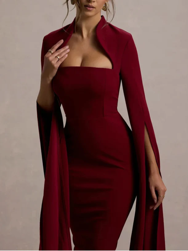 Long Sleeve Cape Midi Dress