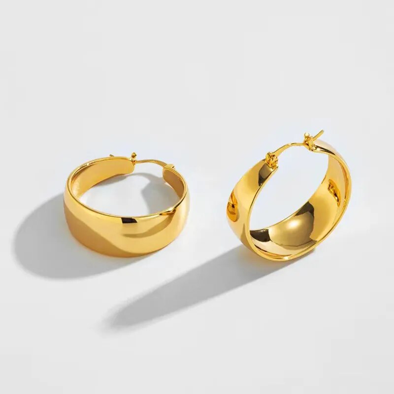 Stainless Steel Gold Plated Wide Hoop Earrings