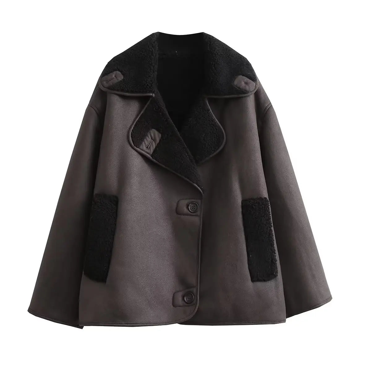 Hazel Faux Leather Wool Blend Jacket