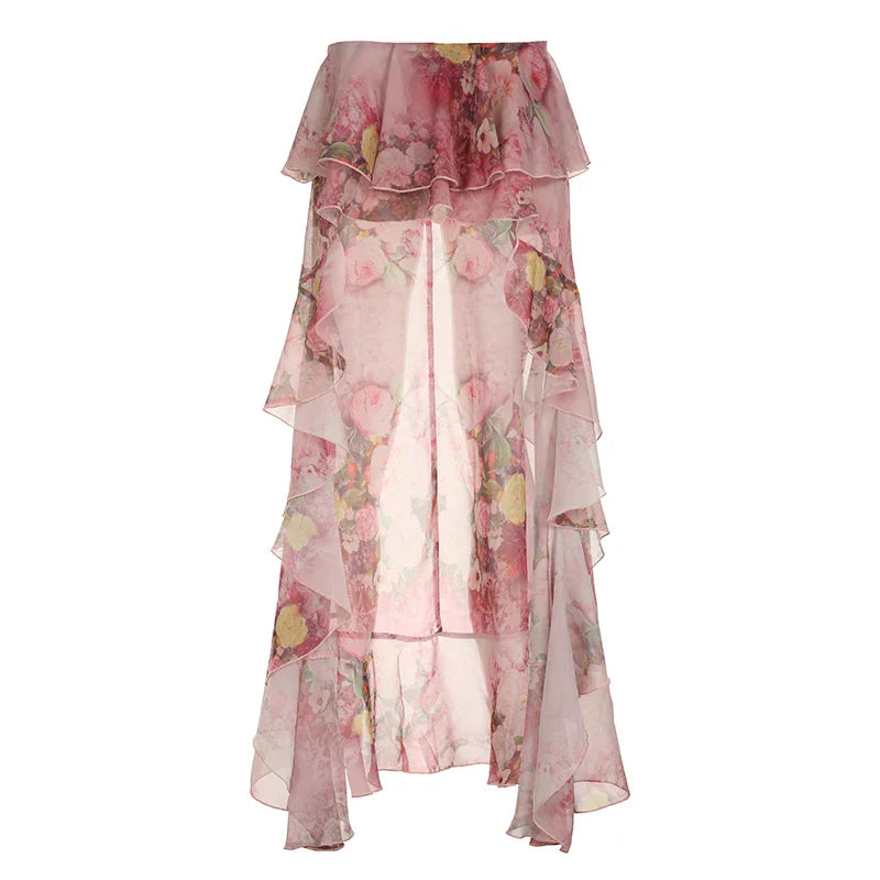 Ruffles Floral Print Skirt