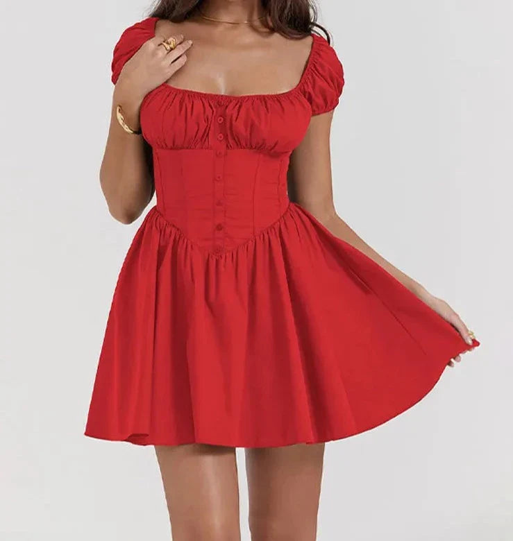 Square Collar Corset Style Vintage Mini Dress