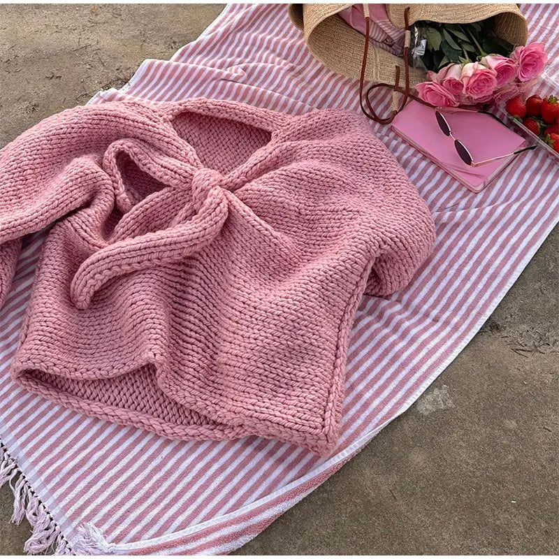 Brooklyn Pink Knitted Bow Sweater