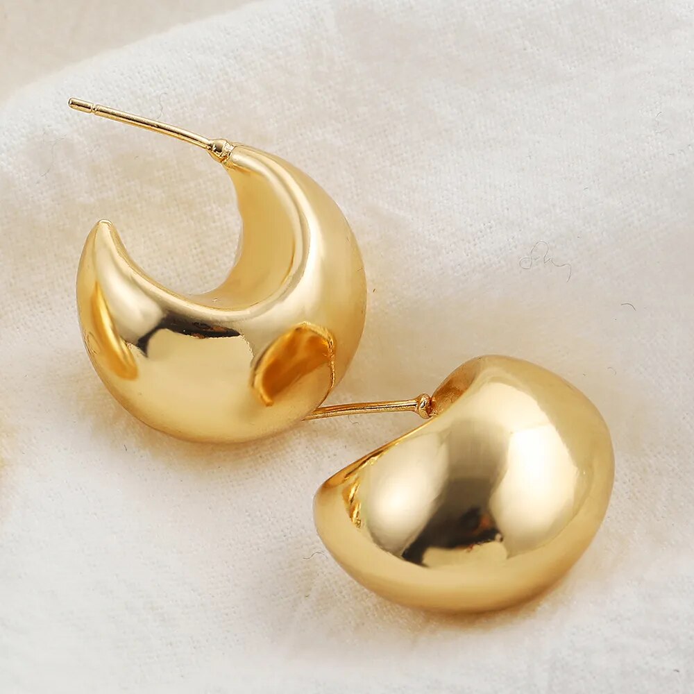 Gold Round Chunky Earrings