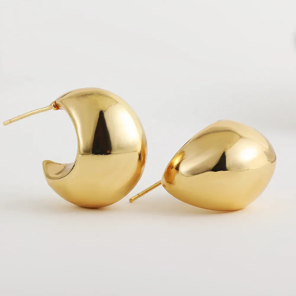 Gold Round Chunky Earrings