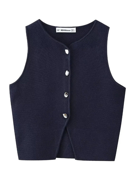 Chic Sleeveless Knitted Navy Vest Top