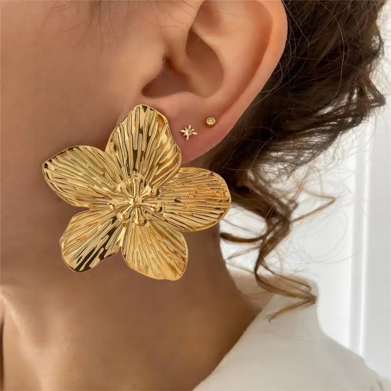 Gold Flower Stud Earrings