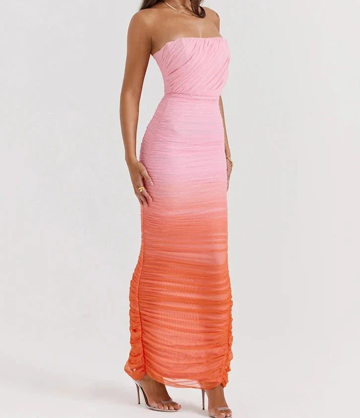 Gradient Strapless Maxi Bodycon Dress