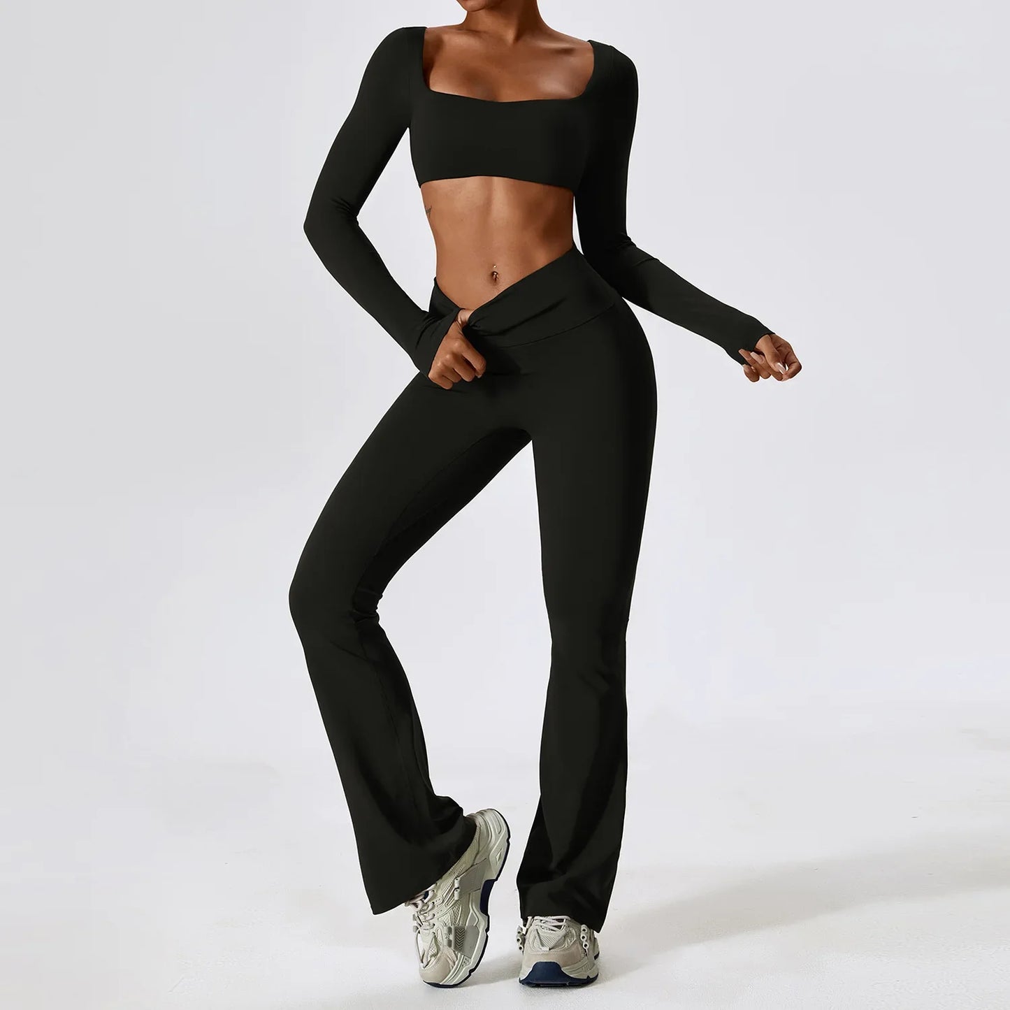 Flexi Flare Scrunch Leggings & Long Sleeve Crop Top Set