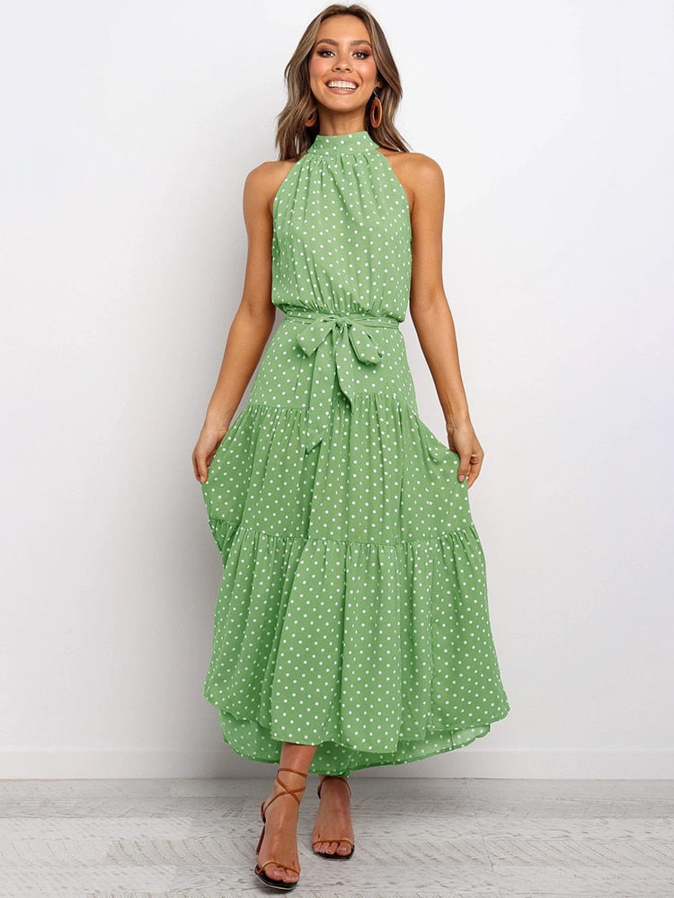 Summer Polka Dot Halter Dress