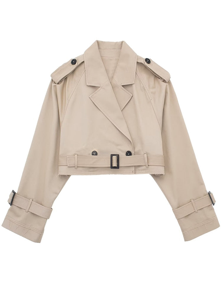 Cropped Belted Trench Jacket