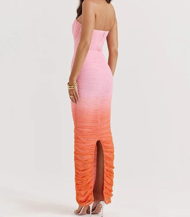 Gradient Strapless Maxi Bodycon Dress