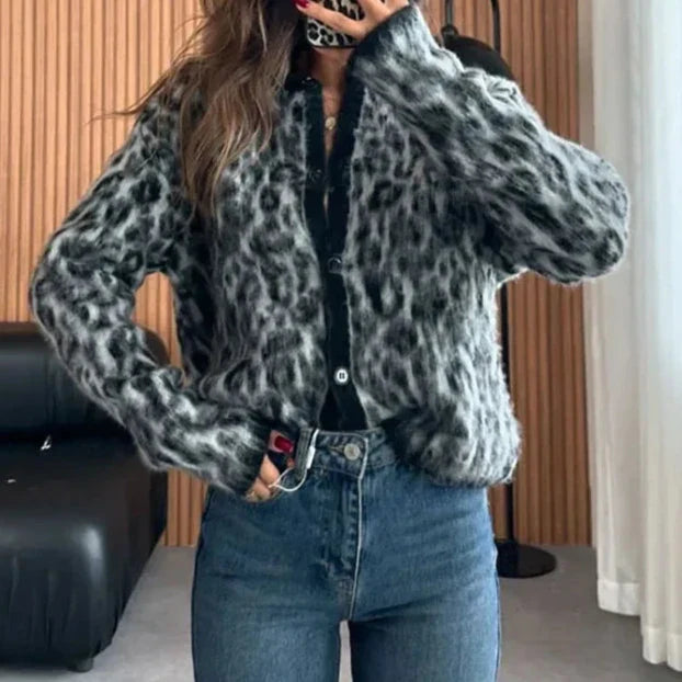 Retro Leopard Knitted Cardigan