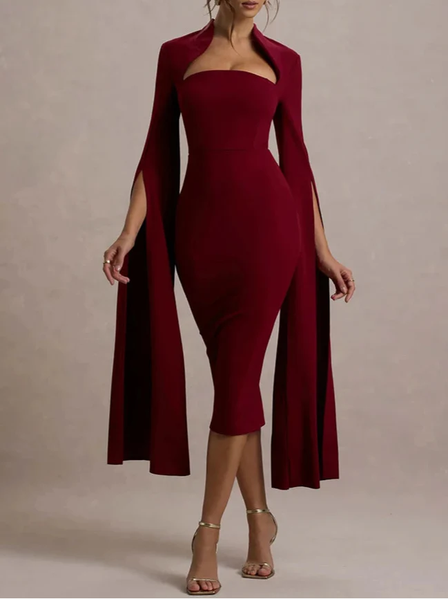 Long Sleeve Cape Midi Dress