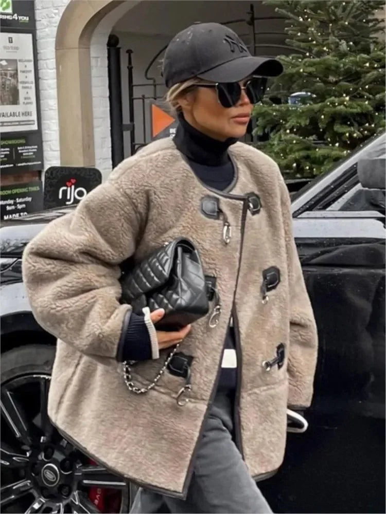 Wool Metal Buckle Single-Breasted Coat