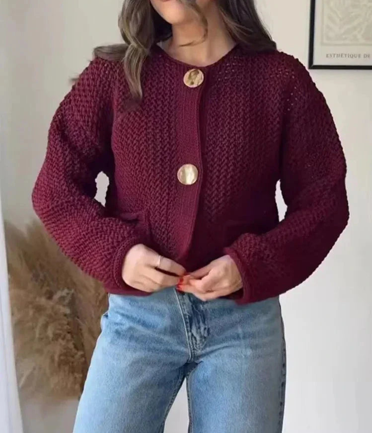 Claret Knitted Button Down Cardigan