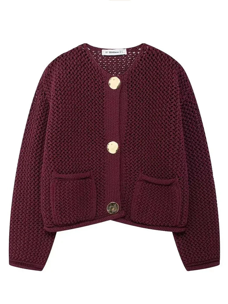 Claret Knitted Button Down Cardigan