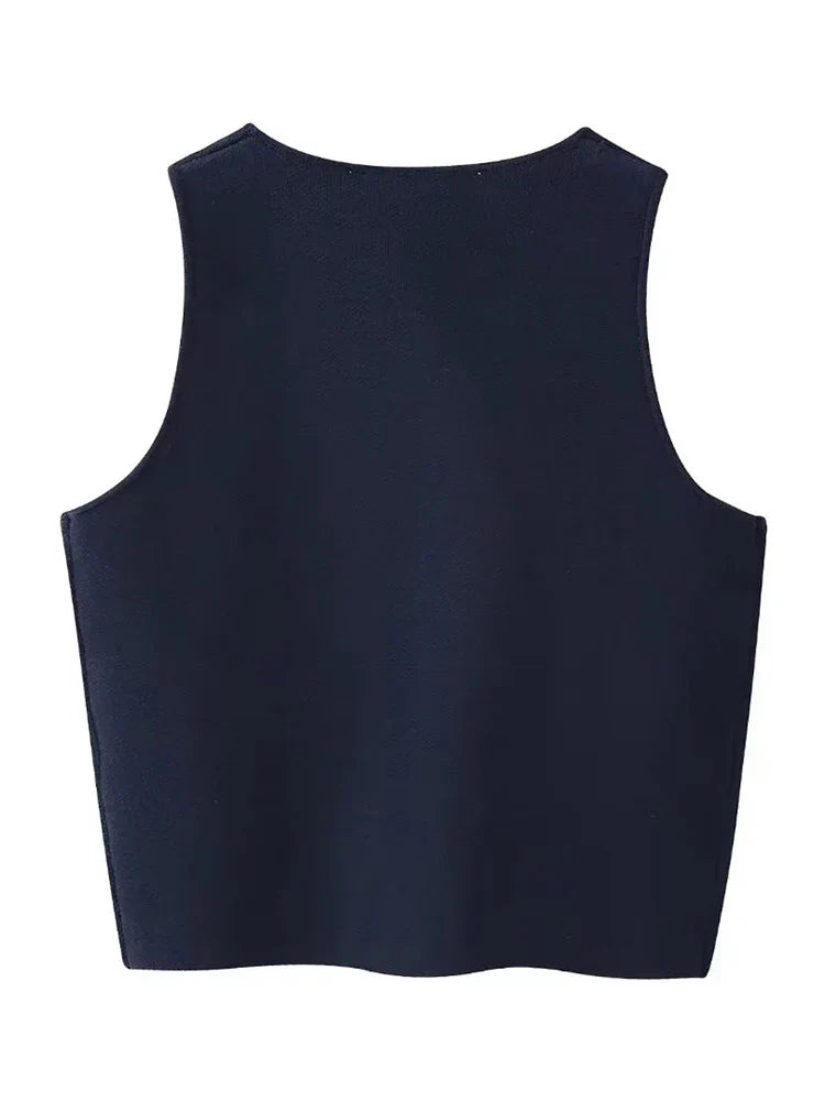 Chic Sleeveless Knitted Navy Vest Top