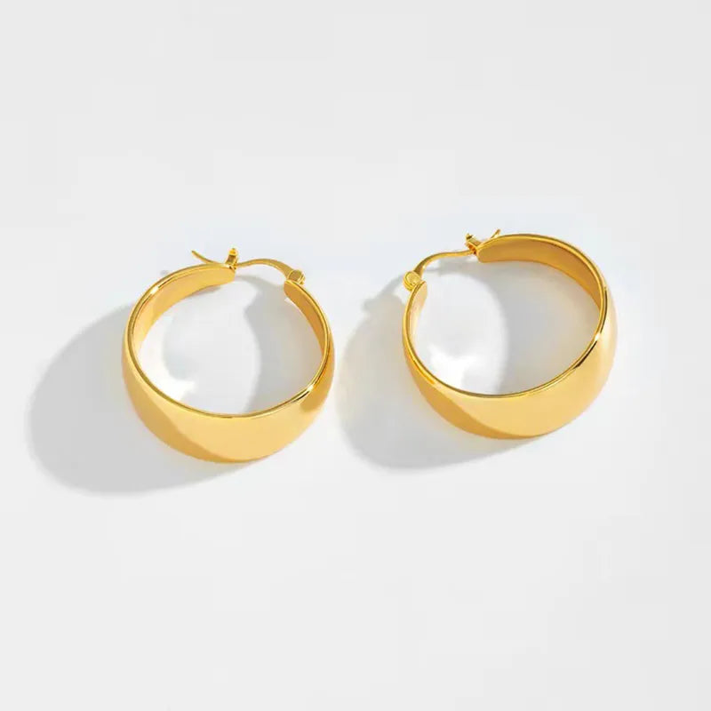 Stainless Steel Gold Plated Wide Hoop Earrings