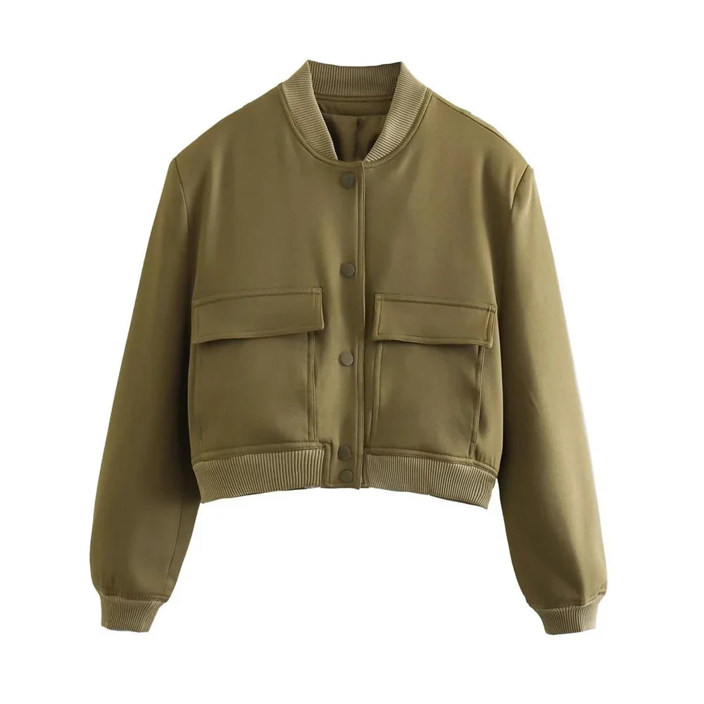 Pocketed Bomber Button Jacket