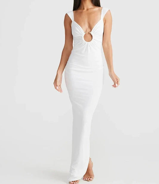 V-neck Slip Backless Evening Maxi Dress