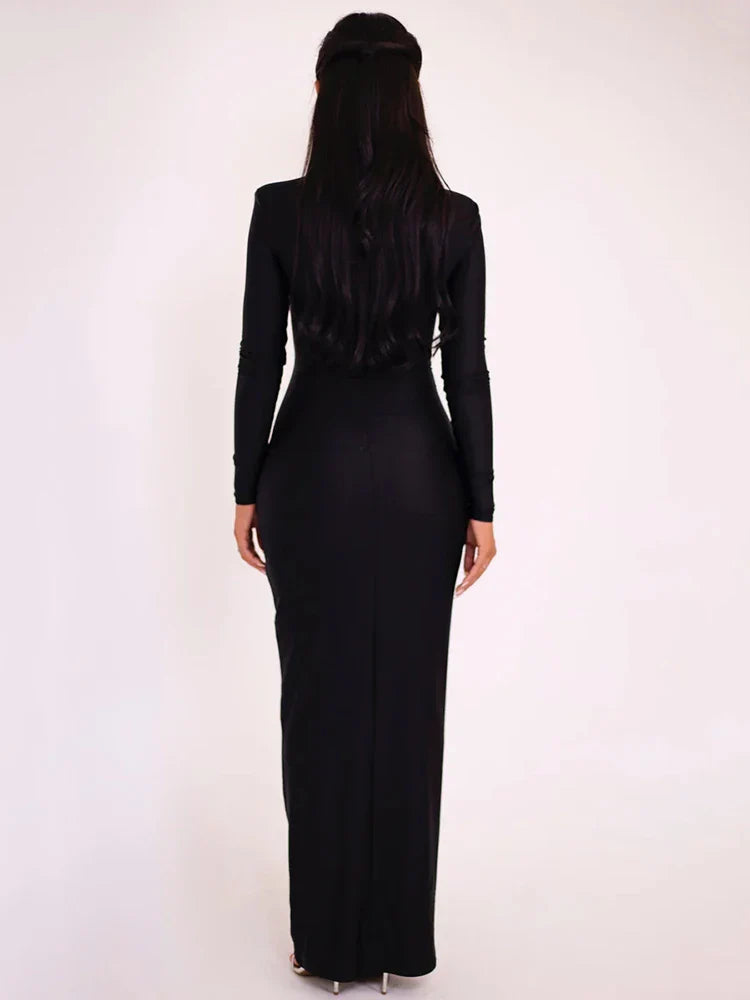 Elegant Hollow Cut Out Long Sleeve Maxi Dress