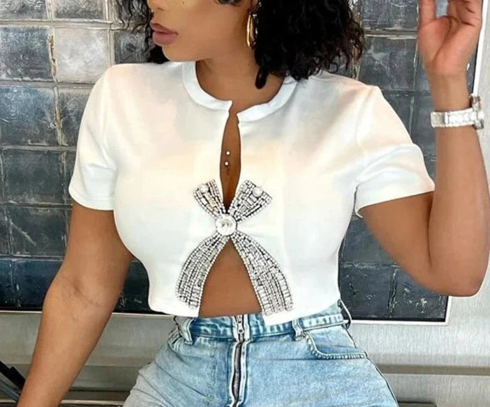 Open Split Rhinestone Crop Top