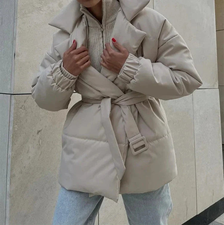 Winter Belted-Up Pocket Parka Coat