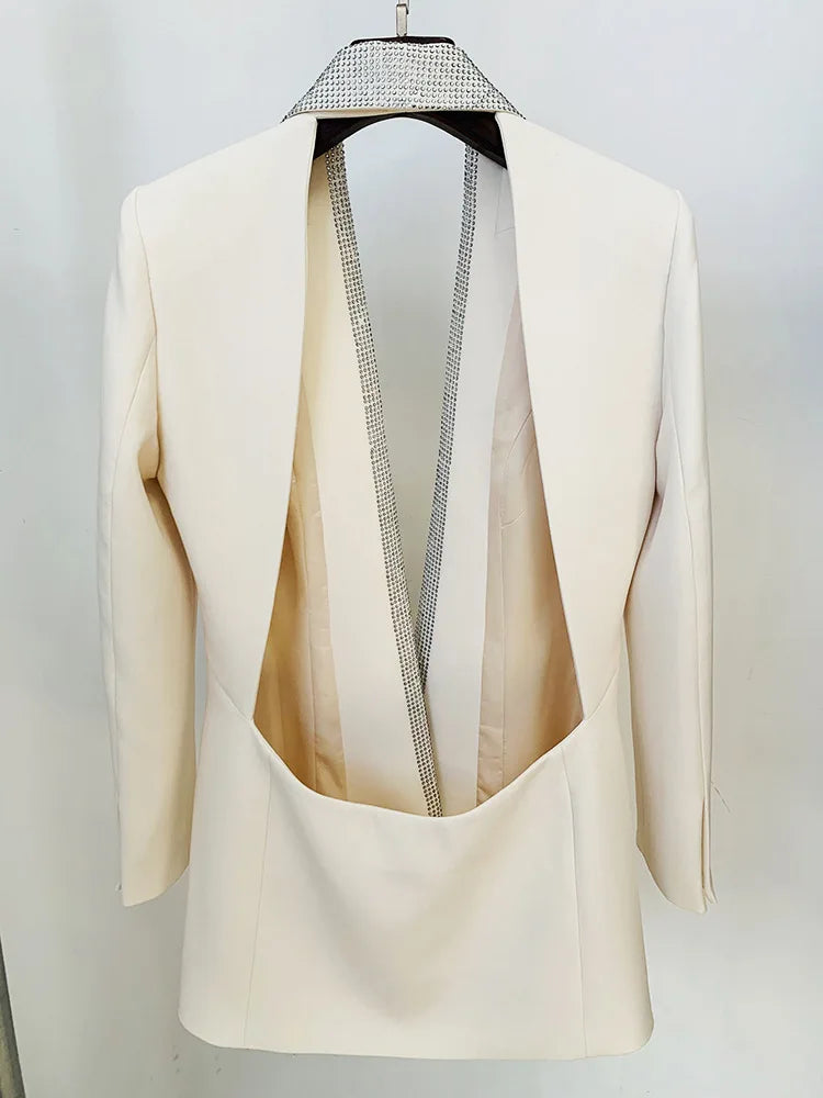 Runway Long Sleeve Crystal Diamanté Backless Blazer