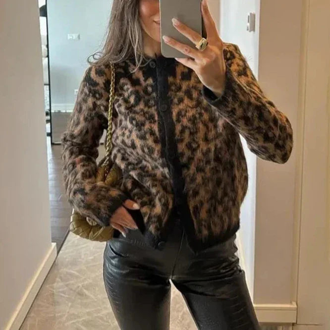 Retro Leopard Knitted Cardigan