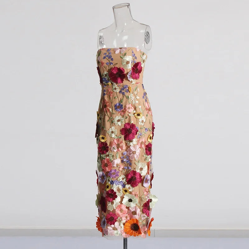 Suzy Mesh Midi 3D Flower Dress