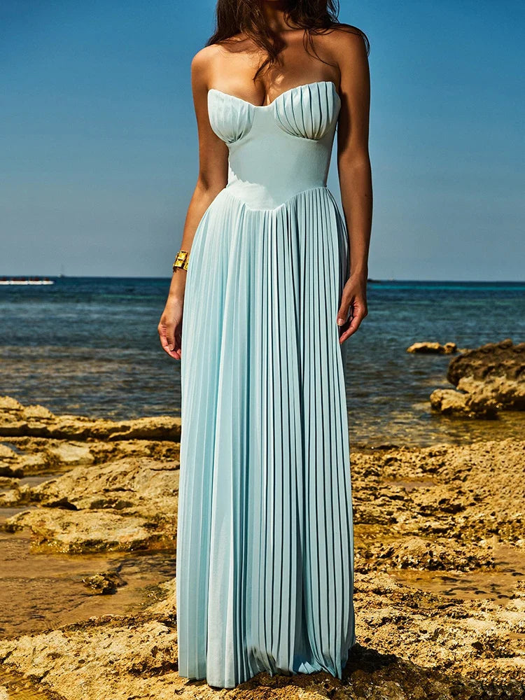 Luxe Strapless Pleated Maxi Dress