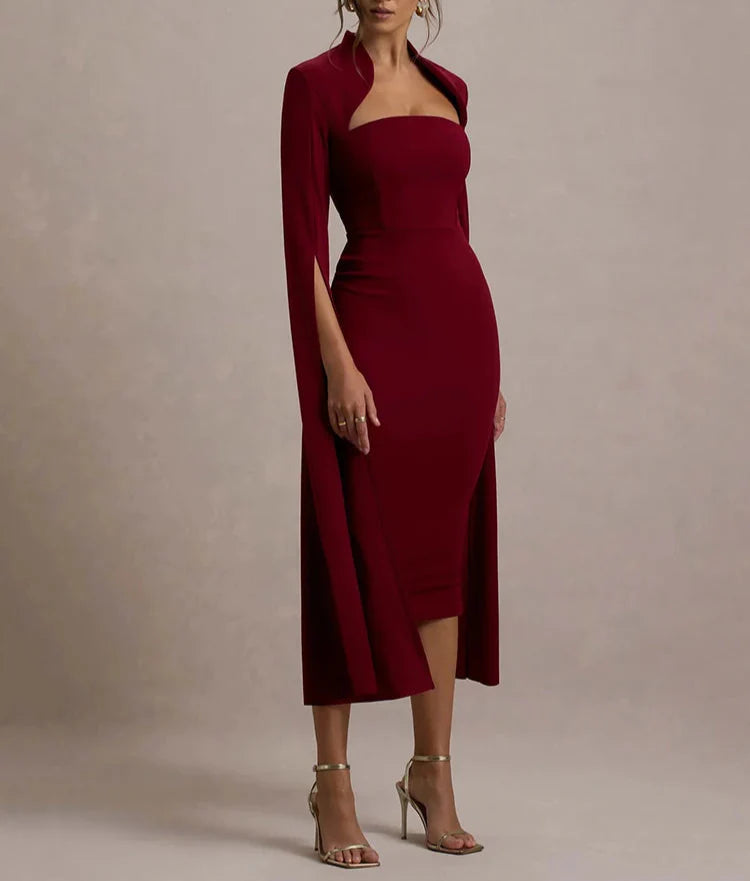 Long Sleeve Cape Midi Dress