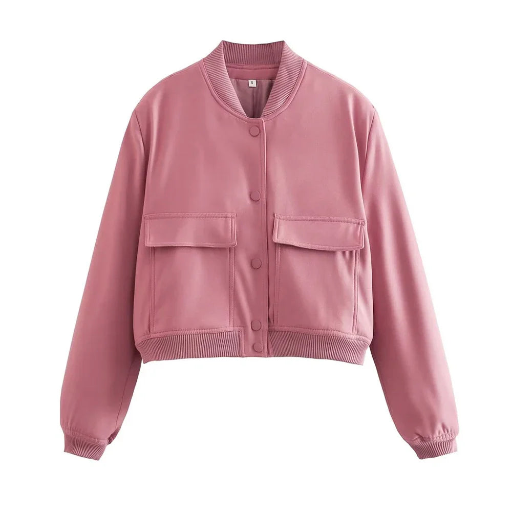 Pocketed Bomber Button Jacket