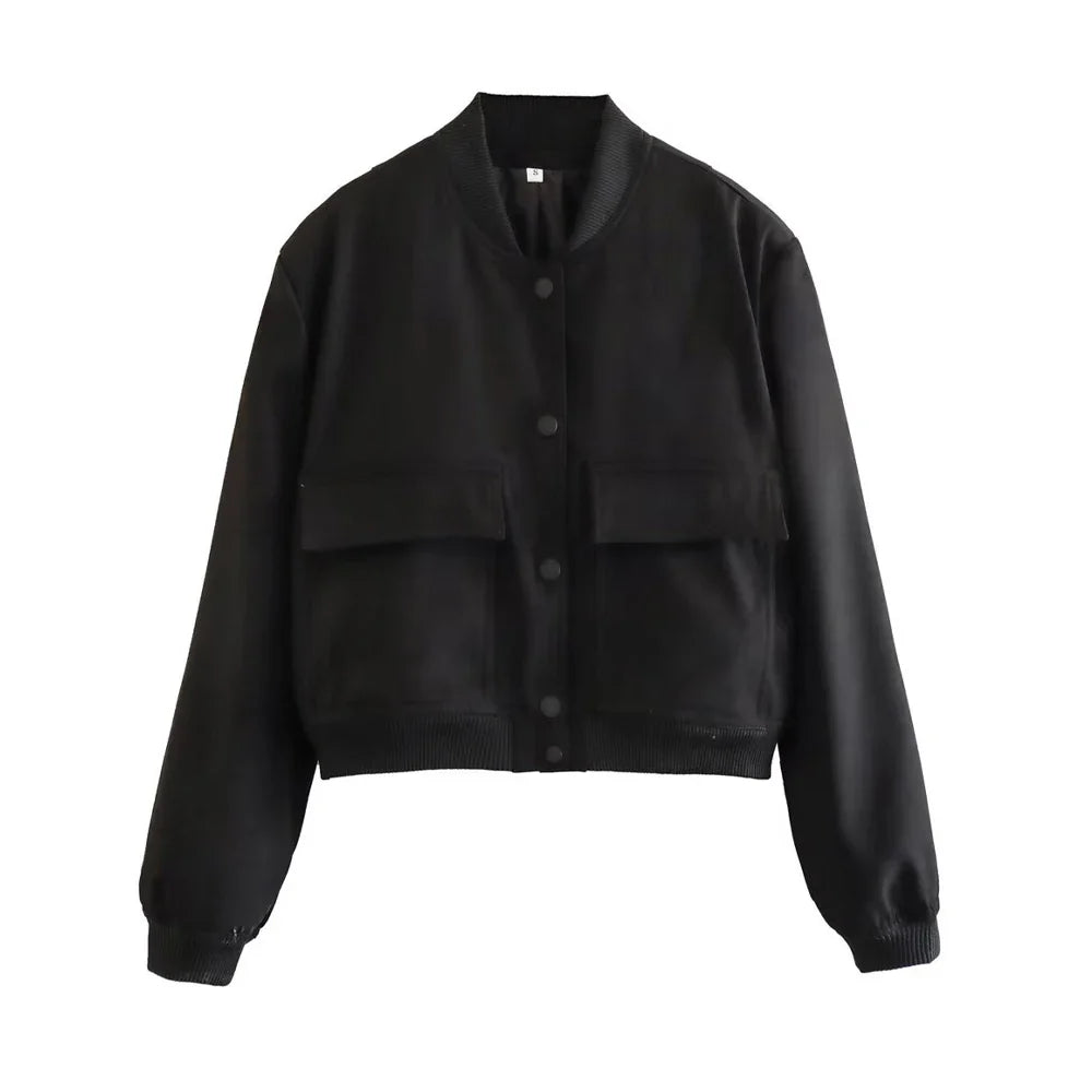 Pocketed Bomber Button Jacket